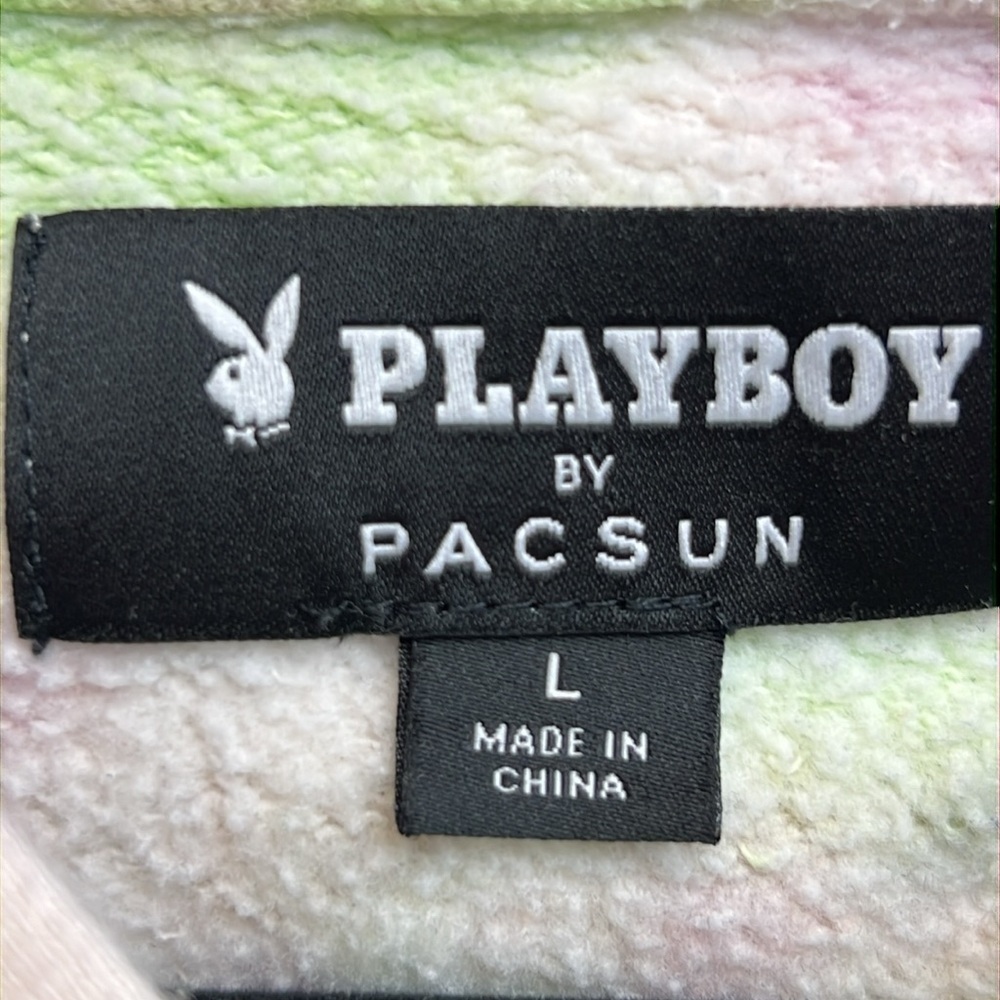 PLAYBOY X PAC SUN Mens Hoodie Large Pullover Tie Dye Green Pink White Y2K 90's L - Picture 4 of 9